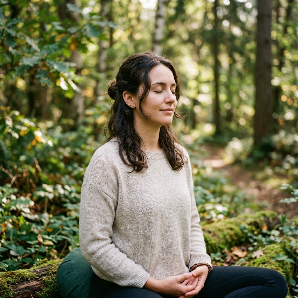 Person practicing deep breathing and meditation