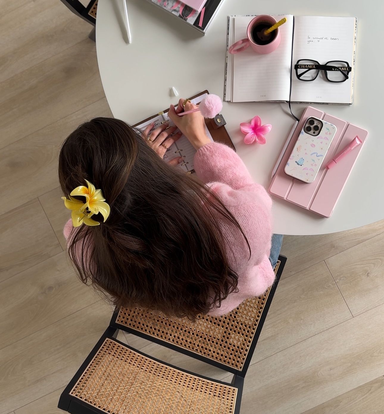 A self-care moment in front of a mirror, promoting self-compassion.